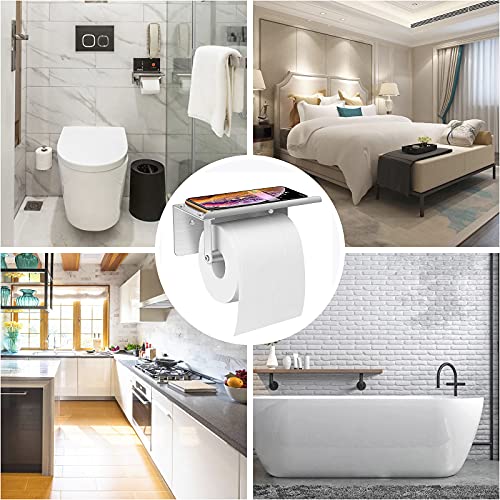 Bosszi Wall Mount Toilet Paper Holder, SUS304 Stainless Steel Bathroom Tissue Holder with Mobile Phone Storage Shelf, Brushed Aluminum