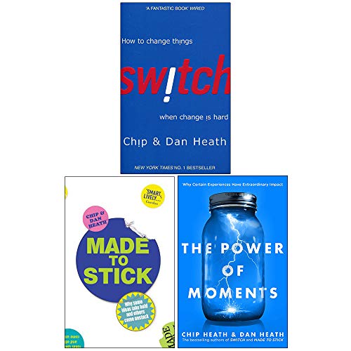 Switch, Made to Stick, The Power of Moments Collection 3 Books Set Chip Heath and Dan Heath