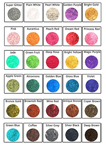 Mica [30 Colors 10gram/0.36ounze each] Mica powder for Soap Making Dye Kit,Powdered Pigments Set,Bath Bomb Dye Colorant,Makeup Dye Resin dye,Eye shadow, Blush,Nail art,Resin jewelry,Artist,Craft,Cards