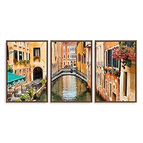 3 Piece Framed Canvas Wall Art for Living Room, Bedroom Italy City Landscape Canvas Prints for Modern Home Decoration Ready to Hang - 16"x24"x3 Panels