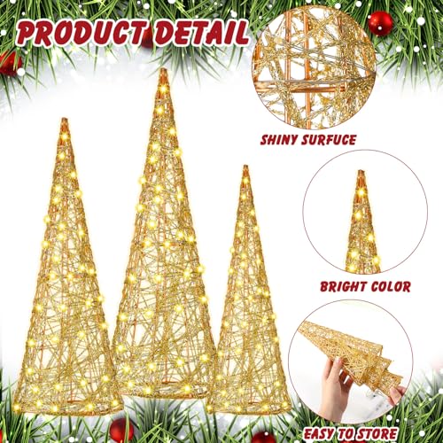 Baquler 3 Pcs LED Lighted Christmas Cone Trees Christmas Tree Ornament