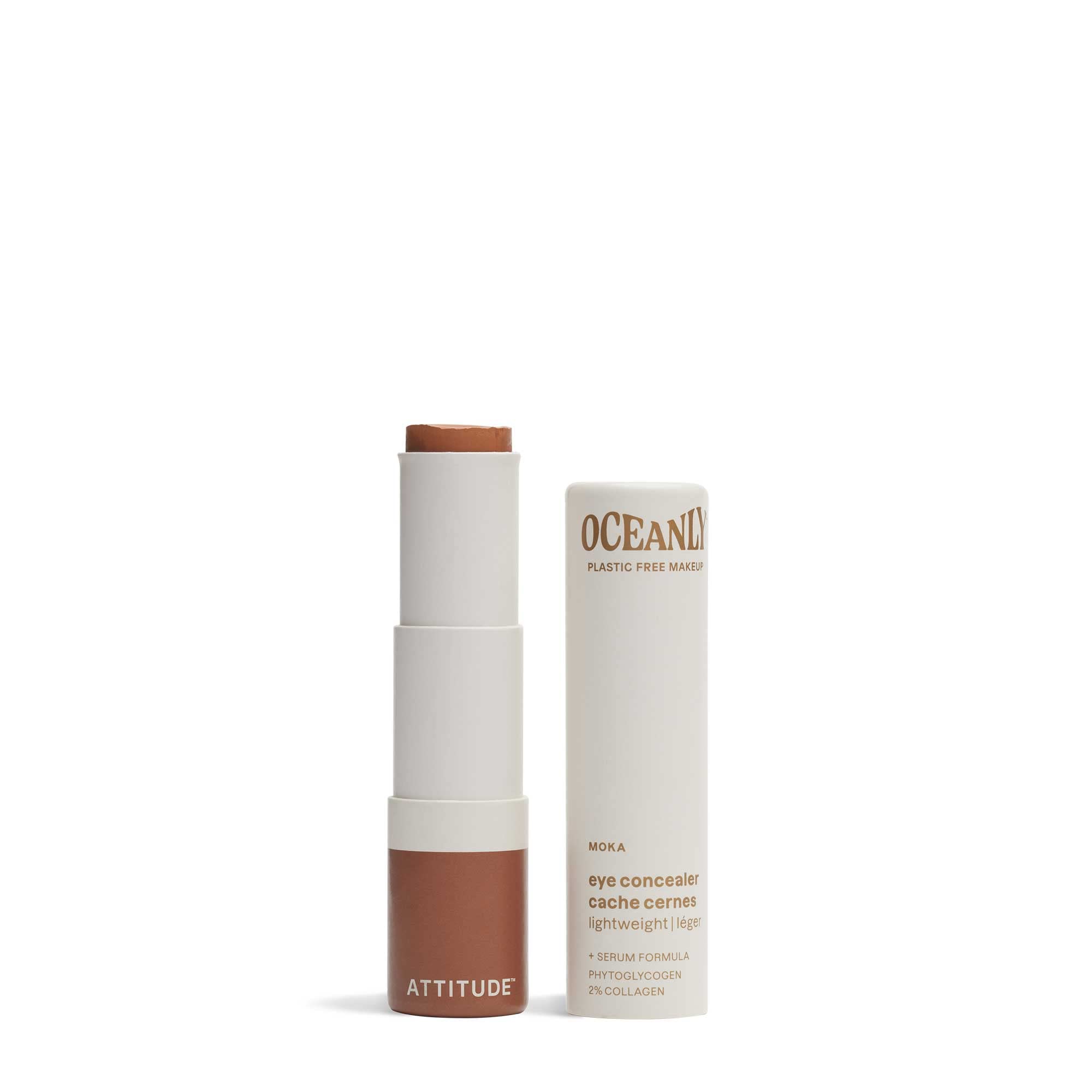 ATTITUDE Oceanly Plastic-Free Light Coverage Under Eye Concealer Stick, Titanium Dioxide-Free, EWG Verified, Vegan Makeup, Moka, 5.7 grams
