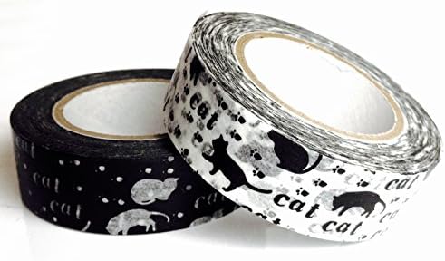 Decorative Tape Washi Masking Tape Black Cat and White Cat, Scrapbooking, DIY Crafts, Gift Wrapping, Different Colors of 1 Pattern 2 PCS 0.6"×314.96"
