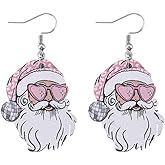 Funny Santa Claus Wooden Drop Dangle Earrings Double Sided Cartoon Christmas Earrings for Women Holiday Xmas Party Jewelry Gifts
