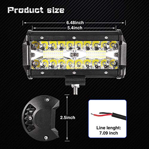AMBOTHER LED Light Bar 7'' 240W Off Road Lights 40led Spot Flood Combo Driving Lights Waterproof Work Fog Lights for Pickup Truck Jeep Boat UTV ATV Marine, Triple Row，2 Year Warranty, 2 Pack - Thumbnail 3