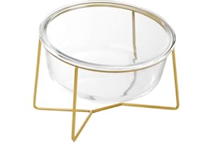 HCHLQLZ Large Glass Tilted Elevated Cat Dog Bowl Raised Cat Food Water Bowl Dish Pet Comfort Feeding Bowls with Gold Iron Stand