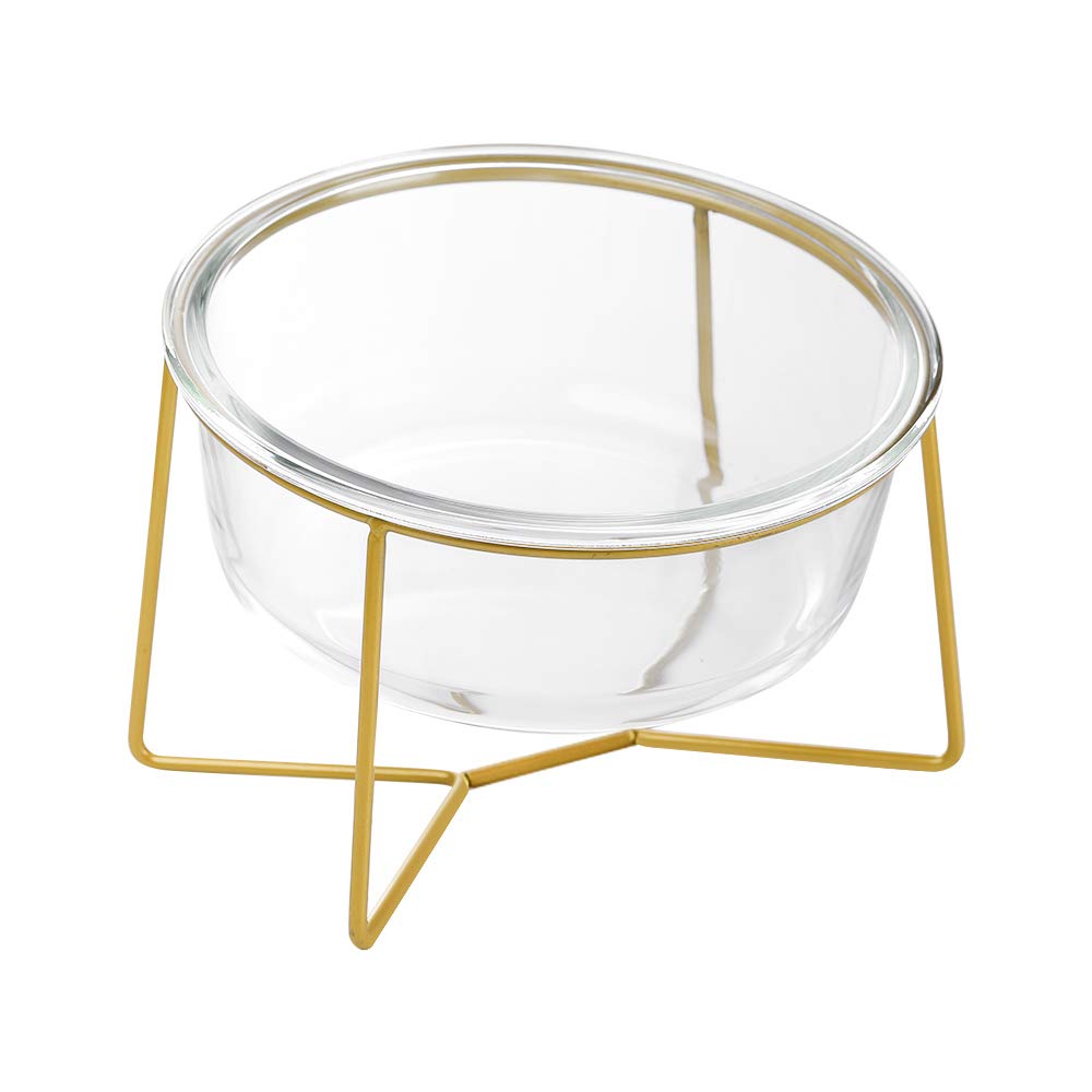 Photo 1 of Large Glass Tilted Elevated Cat Dog Bowl Raised Cat Food Water Bowl Dish Pet Comfort Feeding Bowls with Gold Iron Stand