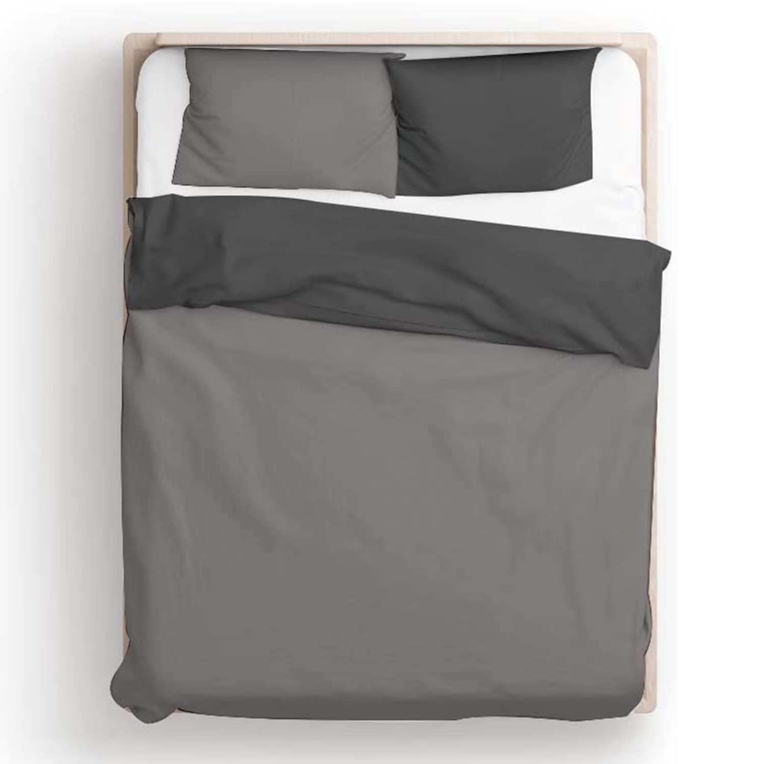 Kotton Culture 800 Thread Count Double Duvet Cover with Two Pillowcase, 100% Egyptian Cotton 3-piece Silver & Grey Quilt Cover Set Zipper Closure, Luxe Soft European Duvet Bedding (200 cm x 200 cm)