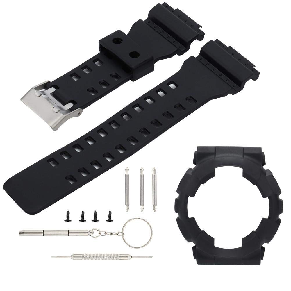 Qiterr Watch Strap, Silicone, Black, 15.5 cm, Fits GA110/100