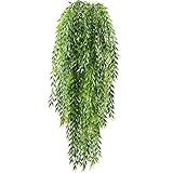 HO2NLE 2pcs Fake Hanging Plants Artificial Willow Leaves Faux Foliage Plastic Greenery Garland Wall Porch Patio Arch Balcony Basket Garden Party Wedding Decorations