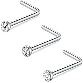 D.Bella 18G 20G 22G L Shaped Nose Studs Surgical Stainless Steel 1.5mm 2mm 2.5mm 3mm CZ Nose Rings For Women