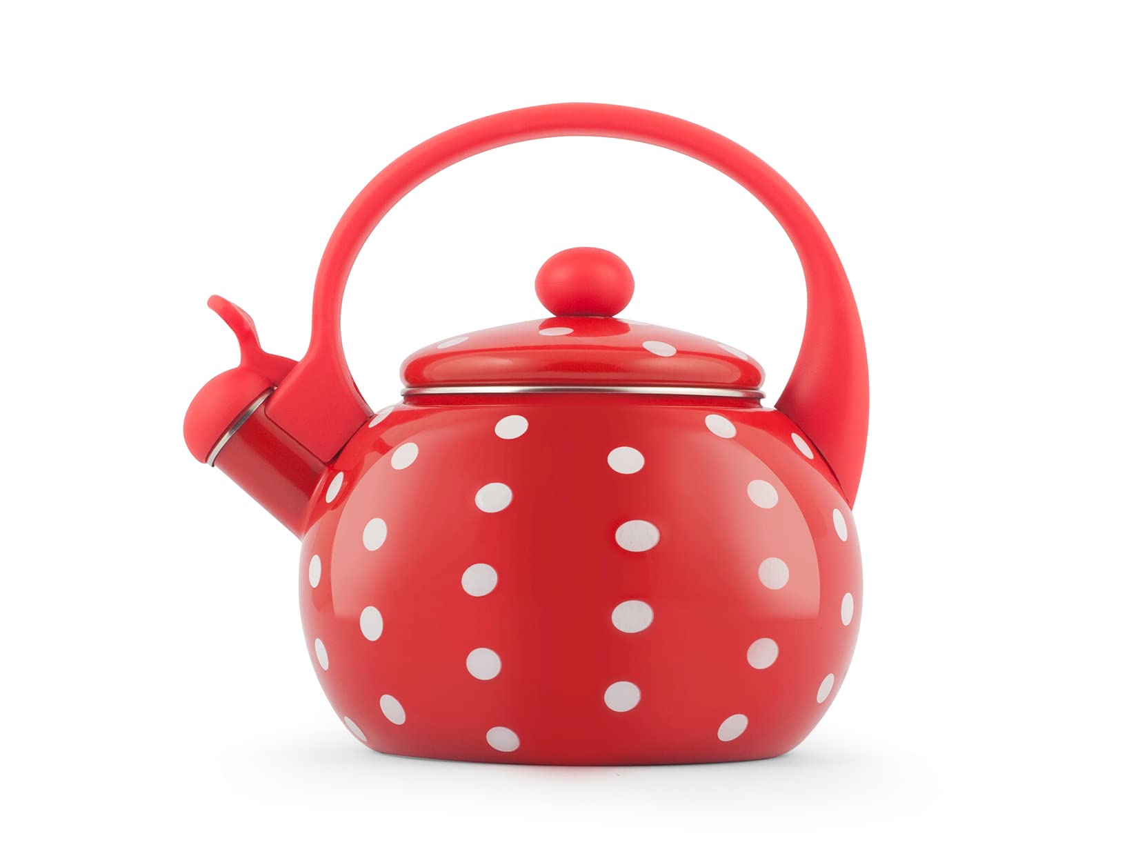 H&H Enameled Kettle, Red and White Polka Dot Decoration, Lt 2, Suitable for Induction