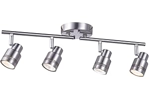CRAFTRONOS 4 Light Modern Track Lighting Kit Flexibly Adjustable Bar with Multi-Directional Brushed Nickel Ceiling Spotlight 