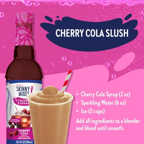 JORDAN’S SKINNY MIXES SUGAR FREE SYRUP, CHERRY COLA FLAVOR, FRUIT FLAVORED WATER ENHANCER, DRINK MIX FOR ICED TEA, LEMONADE, DRINKS, LOW CALORIE WATER FLAVORING, DAIRY & GLUTEN FREE KOSHER, 25.4 FL OZ