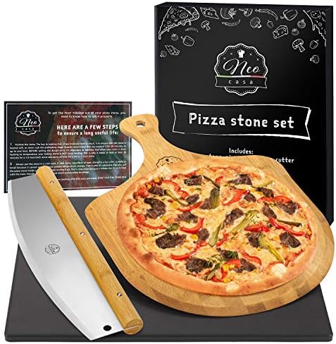 NeoCasa Black Cordierite Ceramic Coated Pizza Stone Pan Set