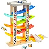Top Bright Wooden Race Track Toys Gifts for 2 3 Year Old Girl Boy Toddle Toys Ramp Racer with 6 Mini Cars