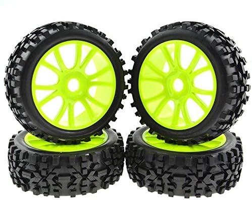 Rowiz Green RC 1:8 Off-Road Buggy 17MM Hex Hub Wheel Rims Tires Double 6 Spoke Pack of 4