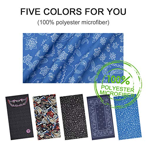 EVQ 5Pcs Neck Gaiter Seamless Scarf Face Bandanas Balaclavas for Outdoors Fishing Running Women Men (5pc pack2)