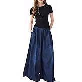 EXPOING Extra Wide Leg Denim Pants for Women Long Jeans Elastic Waist with Pockets Plus Size Loose Casual