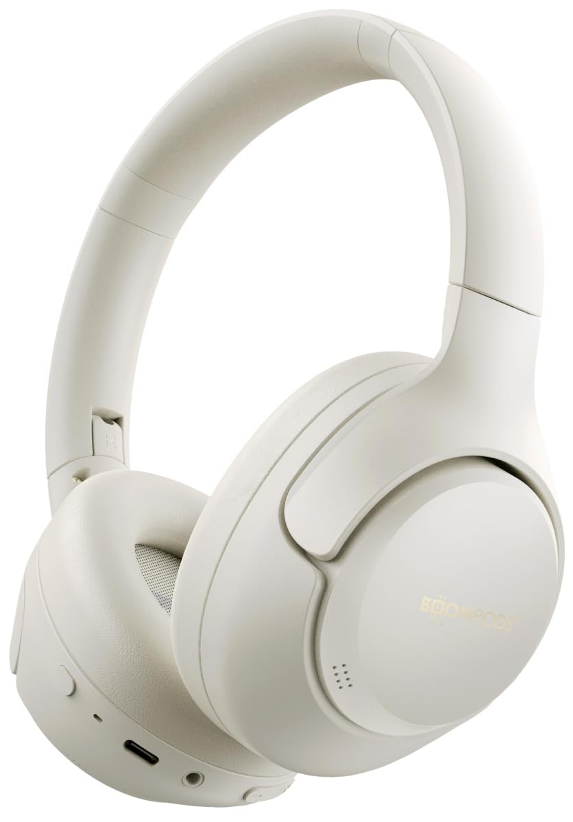Boompods Orbit ANC Wireless Bluetooth Headphones - Over Ear Active Noise Cancelling Headphones, Lightweight Wireless Headset with Microphone & 18+ Hour Battery, USB-C Charging & Travel Case, Sand