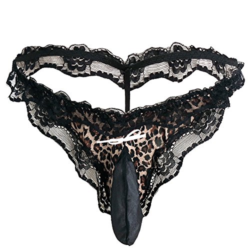 YiZYiF Men's Sexy Sissy Pouch G-String Thongs Lace Soft Panties (X-Large(Waistline 28.0-44.0"/72-112cm), Leopard)