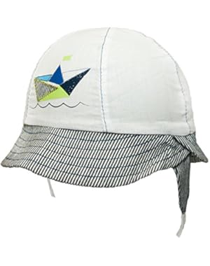 Boy's Sailor Hat Sun Summer Protection Cotton Round Bucket Sunhat Tembel Tight Up Chin Strap Cap