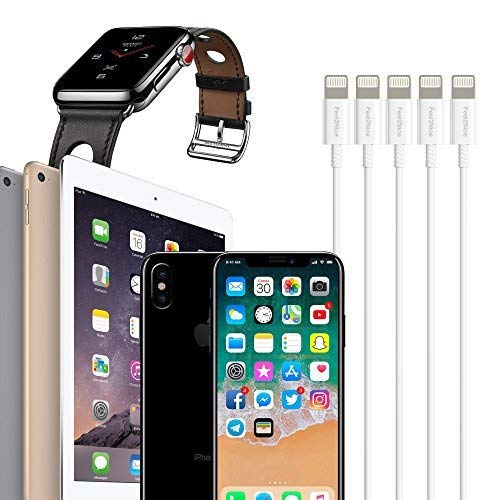 5Pack 10ft Charger Cable FEEL2NICE for Long 10 Foot iPhone Charging Cable/Data Sync Fast iPhone USB Charging Cable Cord Compatible with iPhone X Case/8/8 Plus/7/7 Plus/6/6s Plus/5s/5,iPad Case(White)