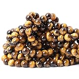 Qiwan 45PCS 8mm Yellow Tiger Eye A Grade Gemstone Loose Beads Natural Round Crystal Energy Stone Healing Power for Jewelry Making 1 Strand 15"