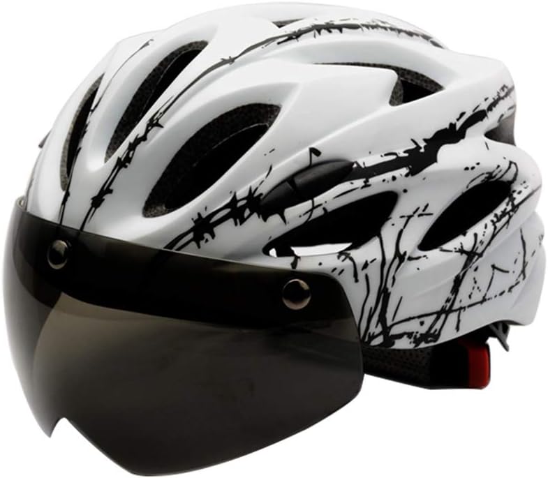 Creamon Magnetic Goggles Visor Bicycle Helmets, Bike Helmet Detachable Magnetic Goggles Visor Mountain and Road Bicycle Helmets Adjustable Adult Cycling Helmets White-black