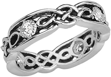 Elegant Black and Sterling Silver CZ Vintage Celtic Knot Wedding Band