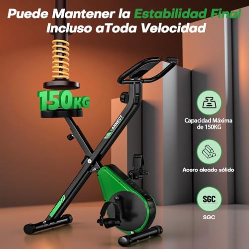 VANNECT Bicicleta Estatica Plegable con 16 Niveles de Resistencia, Monitor LCD y Medición de Pulso Manual, Soporte Plano, Ahorro de Espaci, Estática Silenciosa Magnética Bicicleta Estatica para Casa