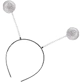 EVKILKJS 1 PCS Silver Alien Headband,Alien Headbands Glitter Balls Head Bopper,Halloween Cosplay Space Theme Costume Party Accessories, Alien Antenna Headband for Women Adults
