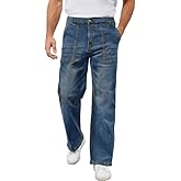 WICUSION Men's Elastic Waist Baggy Jeans Stretch Denim Wide Leg Trousers Loose Fit Casual Pants
