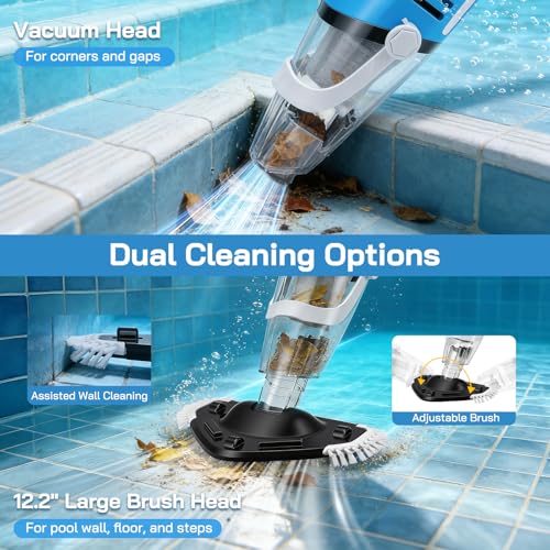 Wireless Pool Vacuum Cleaner, Dual Mode with 31 cm Triangle Brush & Crevice Nozzle, Automatic Immersion Start, 80 min Autonomy, Telescopic Rod 139-199 cm