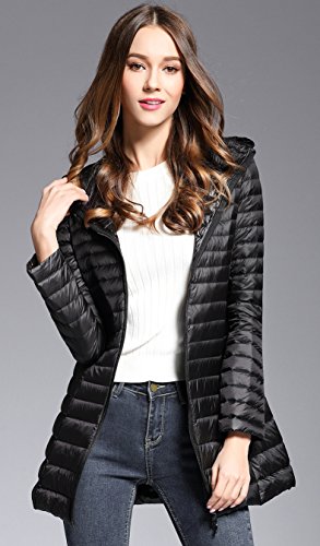 Elezay Women's Winter Light Weight Down Jacket Hooded Coat Black M