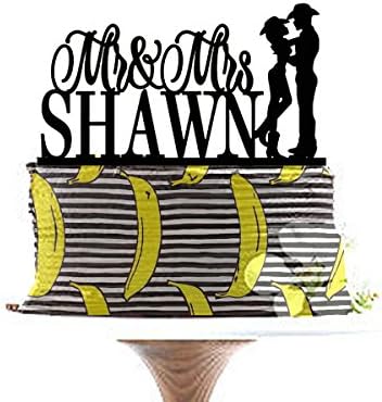 Custom Mrs&amp;Mr Name Wedding Cake Topper, Cowboy Bride and Groom Silhouette Cake Topper, Unique Cake Topper.
