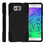TurtleArmor | Compatible for Samsung Galaxy Alpha Case | G850 [Gel Max] Dual Layer Hybrid Shock Silicone Hard Shell Case Kickstand Cool Designs - Black