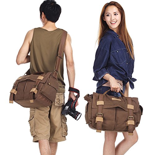 DSLR Slr Camera Bag, MOACC BrownDigital Video Recorder Ptotography Canvas Sling Backpack Protective Rucksack Waterproof Shoulder Messenger with Shockproof Insert for Sony Canon Nikon Olympus Pentax