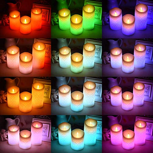 ACROSS Flickering Flameless Candles, Set of 3 Real Wax Color Changing