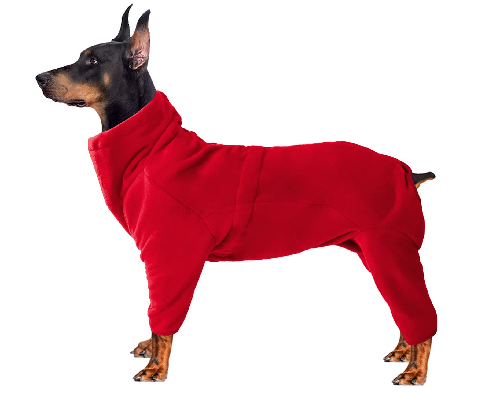 Cosy Fleece Coat for Dogs, Full body Jacket with four leg, adjustable jumpsuit with zipper closure, Winter Clothes ideal for Pet Dog Outdoor or Indoor,for small medium large dogs-Red-XS