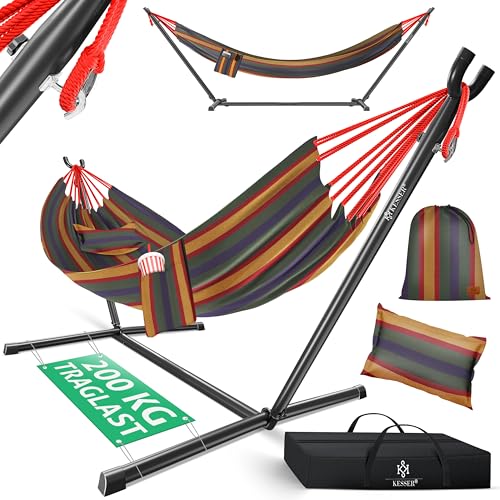 KESSER® Hängematte Lake mit Gestell, Doppel für 2 Personen, 200kg Belastbarkeit, Indoor & Outdoor, XXL Hängesessel, Garten, Pool, Balkon, Terrasse, In
