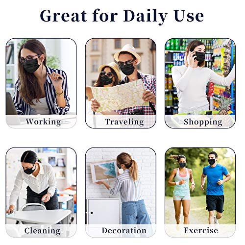 Black Face Mask for Adults Women Men, Black Face Mask Disposable, Breathable Disposable Mask with Adjustable Ear Loops (30PCS)