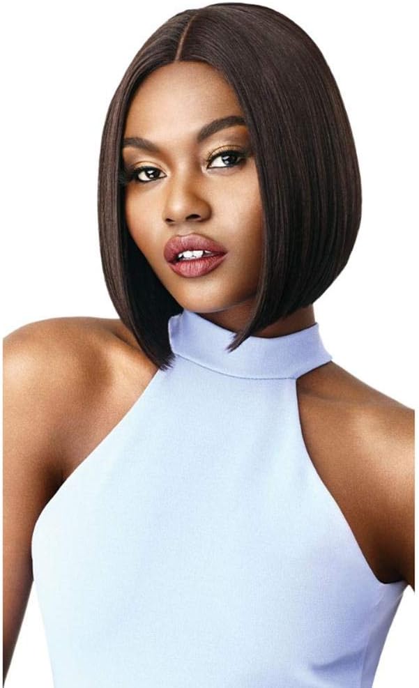 Outre Synthetic Blunt Cut Swiss Lace Front Wig - Ama (1 JET BLACK)