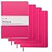 Paper Craft (4 Pack) 8.5 x 5.5 Leatherette Lined Writing Journals Wide Ruled Banded Notebook With Ribbon Bookmark, Pink (a5 Size)