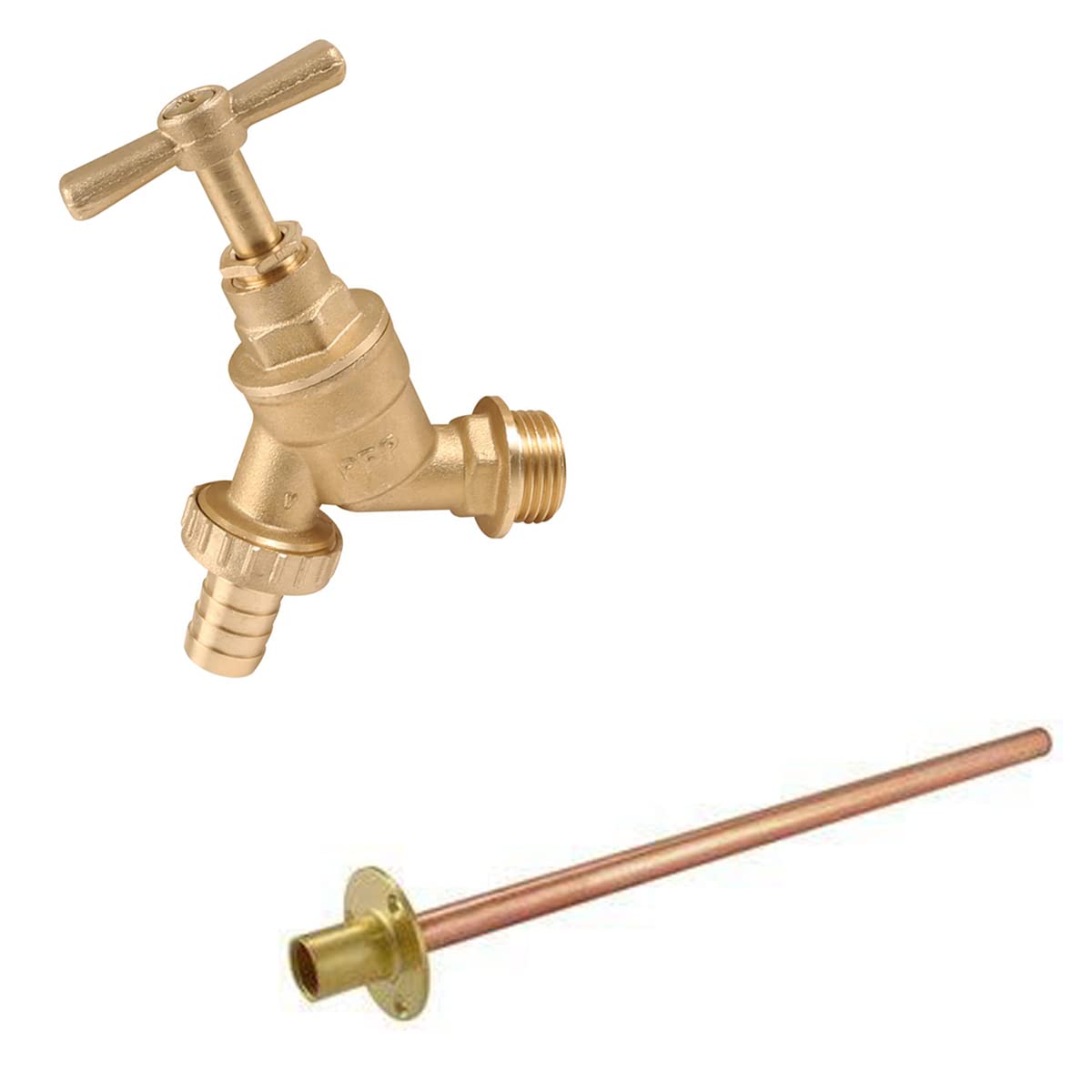 RMTL Outdoor Garden Tap 1/2" BSP with Through The Wall 15mm Copper Tube (Bib Tap + 15mm Wallplate 35cm Tube)
