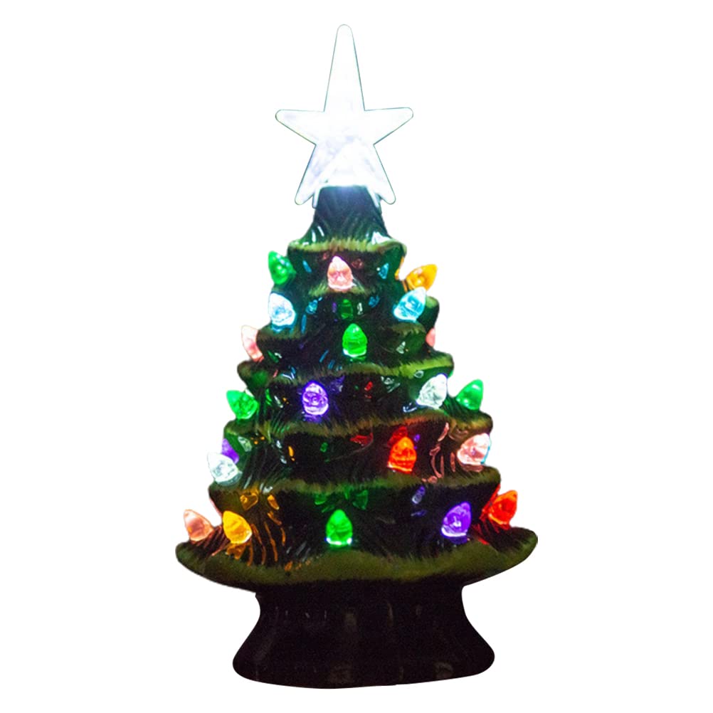 Boxwizard 18.8 cm Mini Ceramic Christmas Tree with LED Lights: Decorative Table Decoration