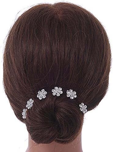 Avalaya Bridal/Wedding/Prom/Party Set of 6 Clear Austrian Crystal Daisy Flower Hair Pins in Silver Tone - Image 4