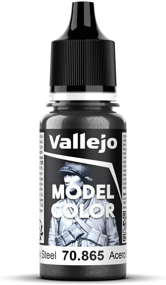 Vallejo Model Color Metallic Oily Steel 17 ml Acrylic Paint Bottle