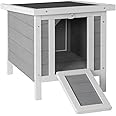Wooden Bunny House Rabbit Cat Hutch, Feral Cats Outdoor Weatherproof Rabbit Hutch w/Ramp, Lockable Doors, Openable Top, Small Pet House for Rabbits, Bunnies, Guinea Pigs, 16.5" x 20.5" x 17.3"