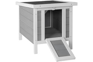 AMZOSS Wooden Bunny House Rabbit Cat Hutch, Feral Cats Outdoor Weatherproof Rabbit Hutch w/Ramp, Lockable Doors, Openable Top, Small Pet House for Rabbits, Bunnies, Guinea Pigs, 16.5" x 20.5" x 17.3"